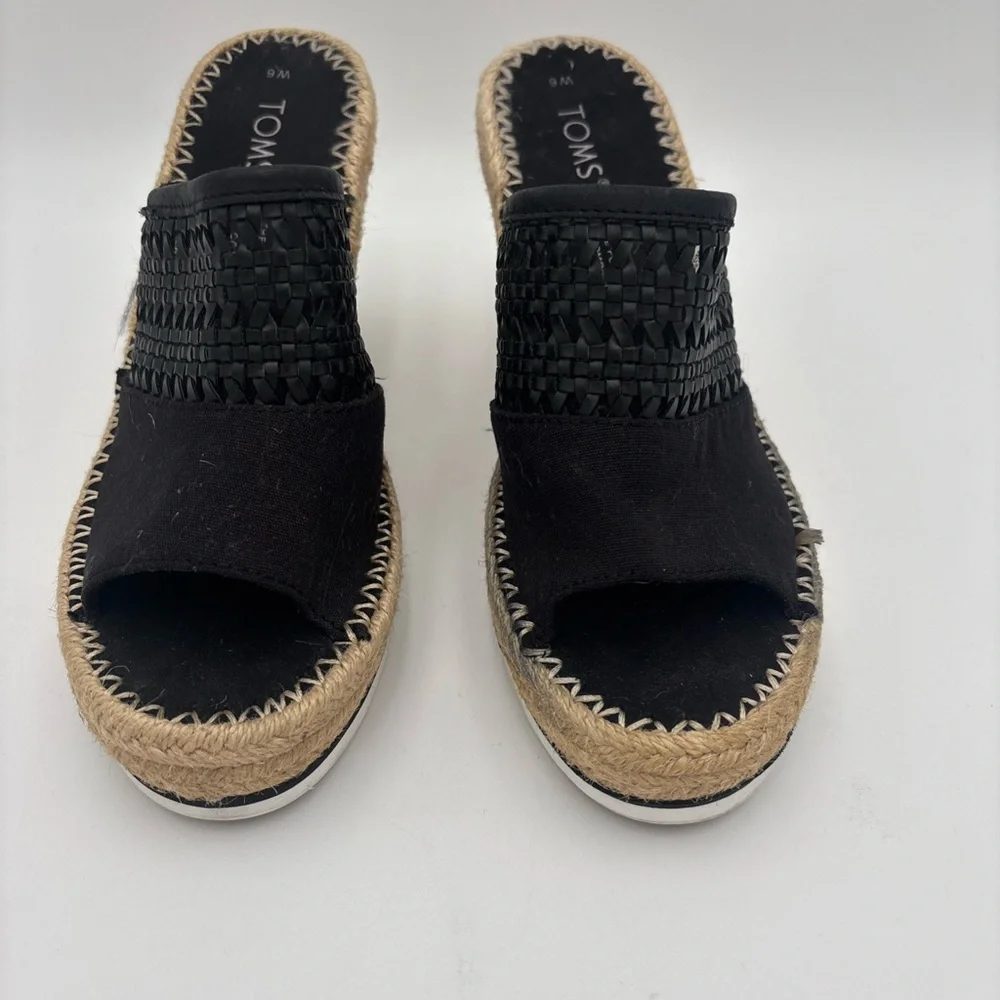TOMS Black Woven Wedges with‎ Tan Espadrille